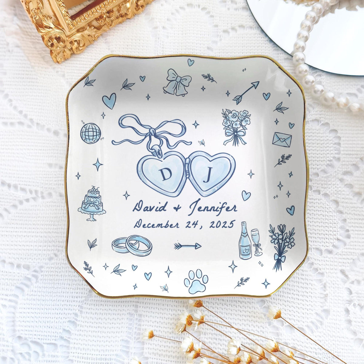 Personalized Wedding Ring Dish for Couple: Custom Names & Year Jewelry Tray, Engagement Bridal Shower Gift for Bride 41b5dbee-b0d3-4f31-9422-7022a7b57940-5.jpg
