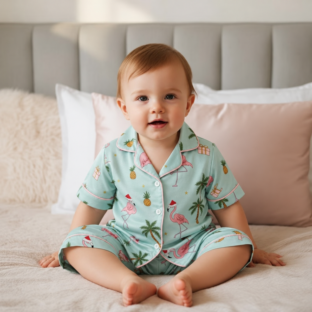 Tropical Flamingo Christmas Satin Pajamas Set, Palm Tree Holiday PJs, Beach Christmas Loungewear, Matching Family Xmas Sleepwear 41d4f739-8583-42eb-889a-d0db3f984aac-B-y-u-m-c-ng-Noel-6.png