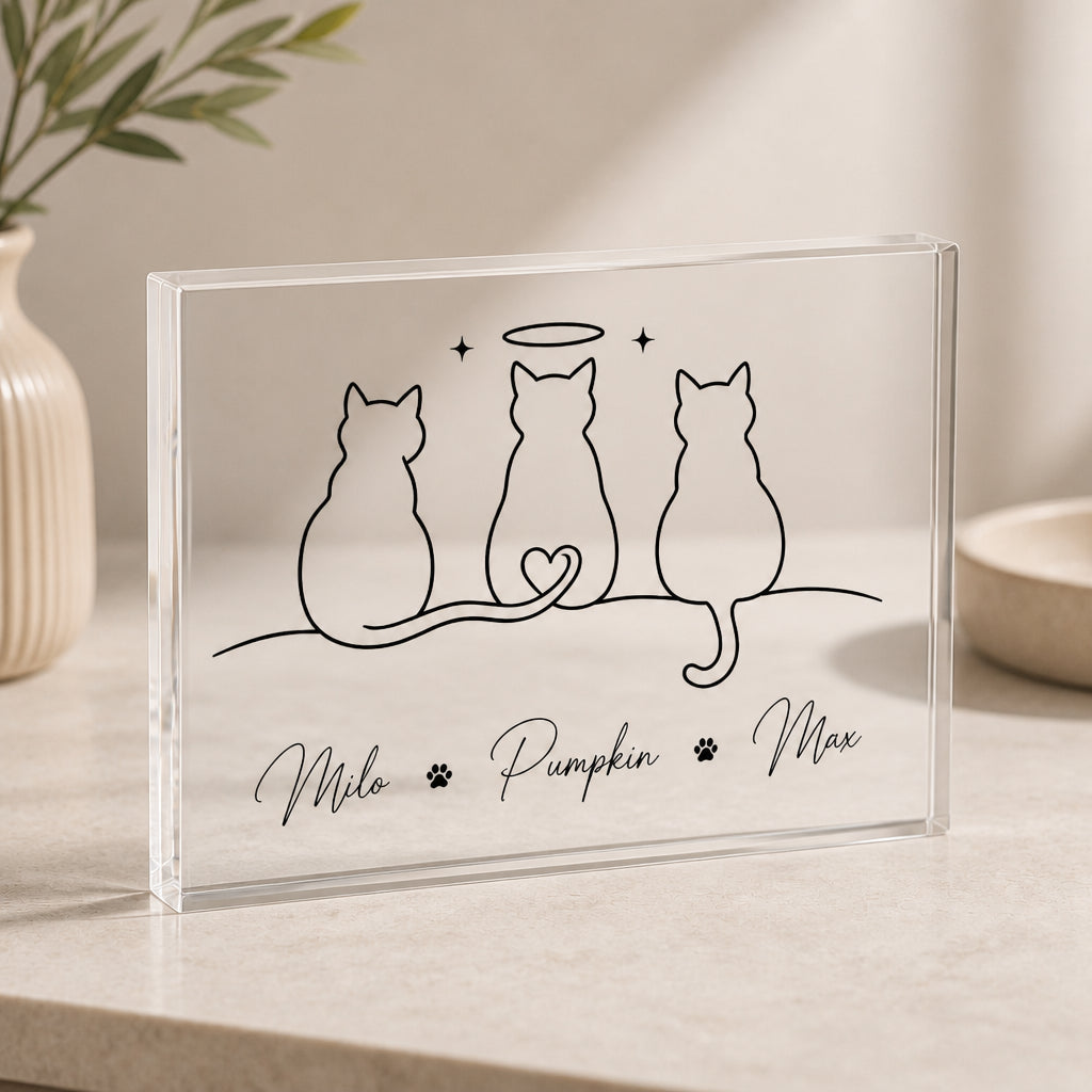 Custom Cat Line Art Acrylic Plaque – 3 Pet Names with Halo Memorial - Personalized Acrylic Plaque 420c277e-41bc-4b40-86b0-5df5f5445b98.jpg
