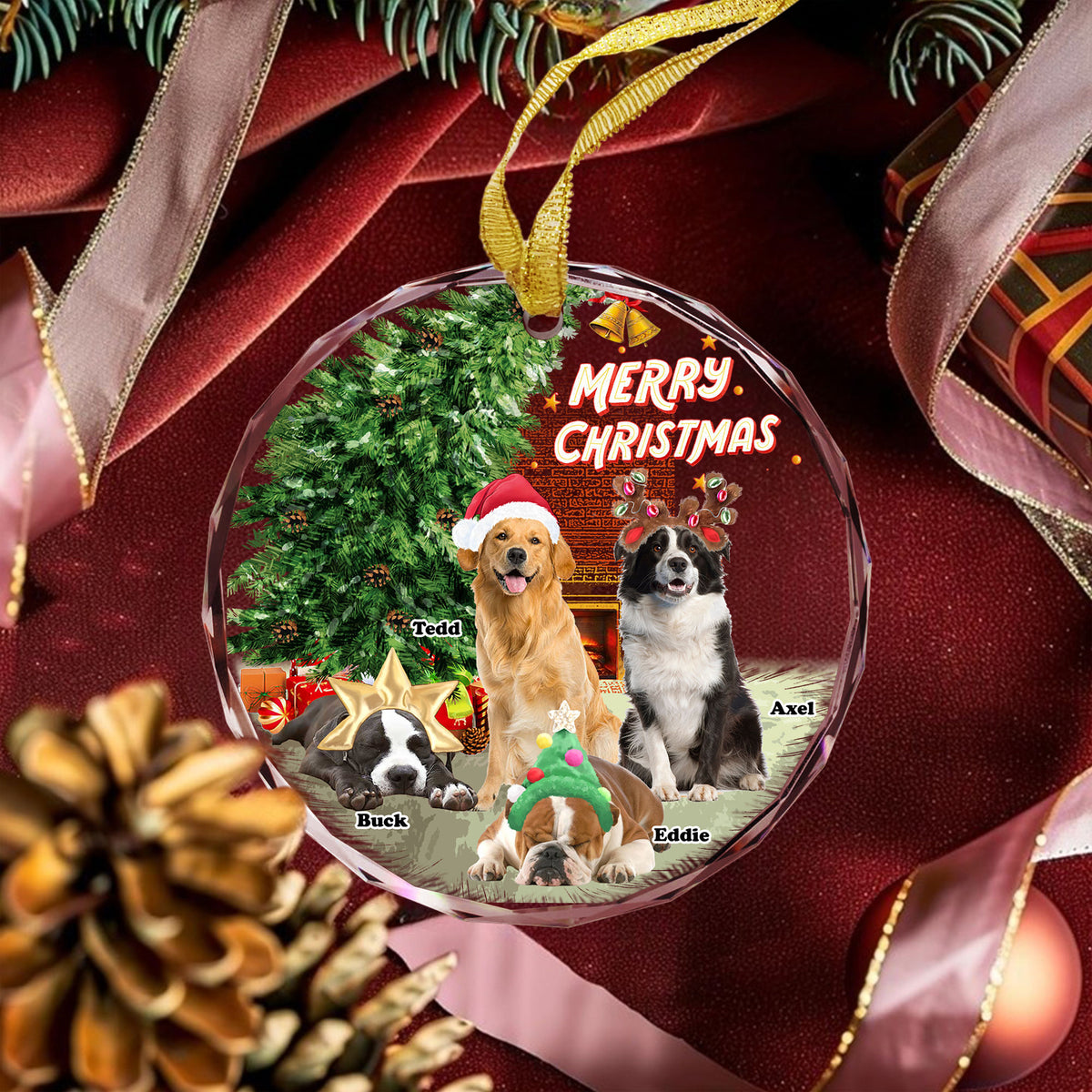 Christmas Vibe Photo Ornament - Merry Christmas - Gifts For Dog Mom, Dog Dad - Personalized Photo Round Glass Ornament