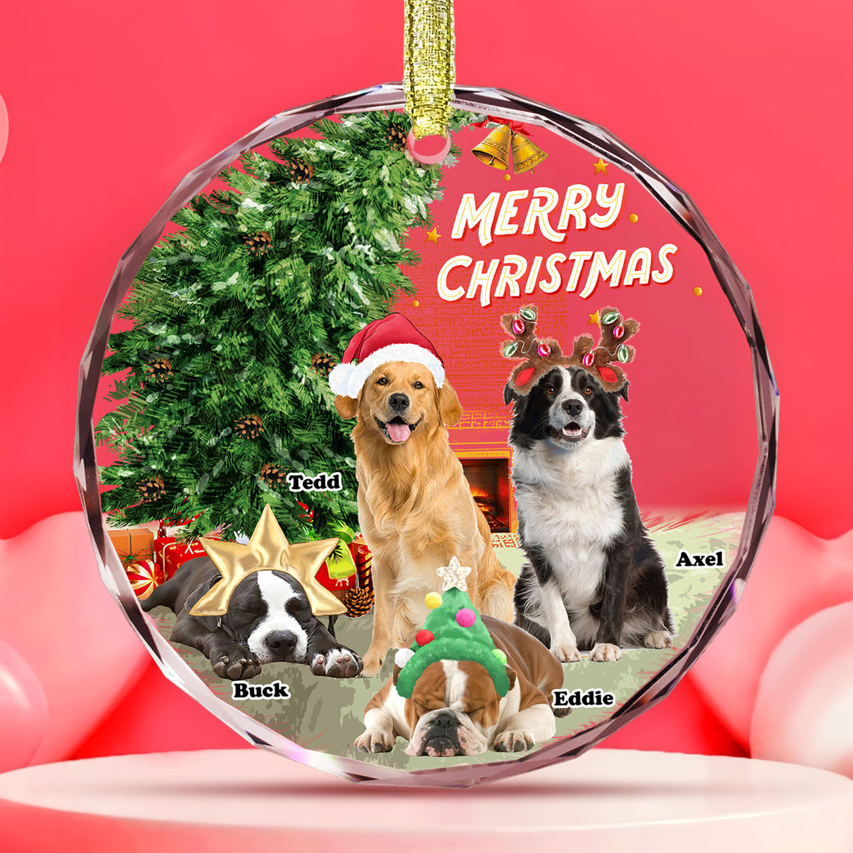 Christmas Vibe Photo Ornament - Merry Christmas - Gifts For Dog Mom, Dog Dad - Personalized Photo Round Glass Ornament