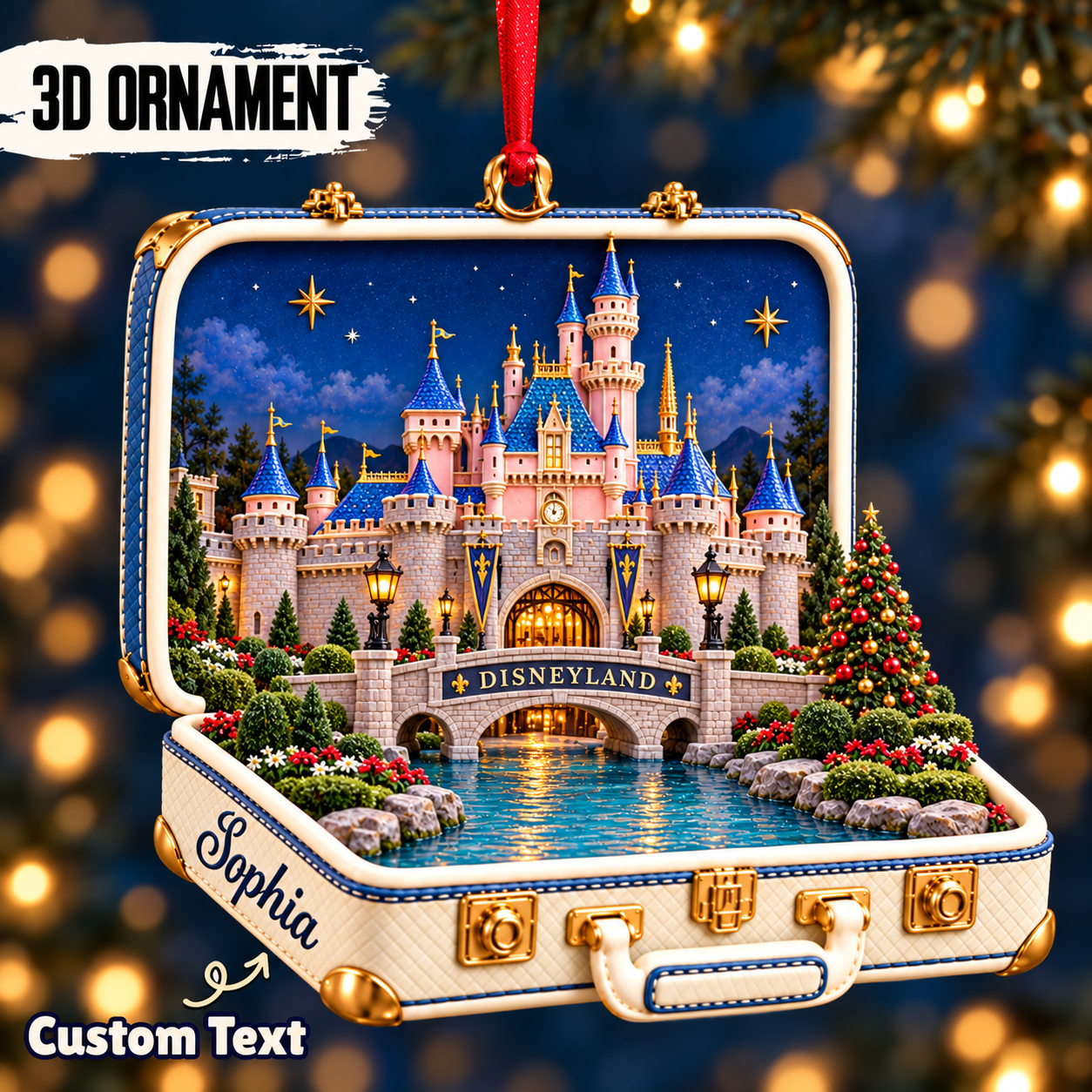 Personalized Disneyland Castle 3D Suitcase Christmas Ornament – Vacation Keepsake & Gift for Disney Fans 42425e17-aae6-42b2-9ff6-92480eb9da02-Sophia-s-Disneyland-Castle-Suitcase-Ornament.png