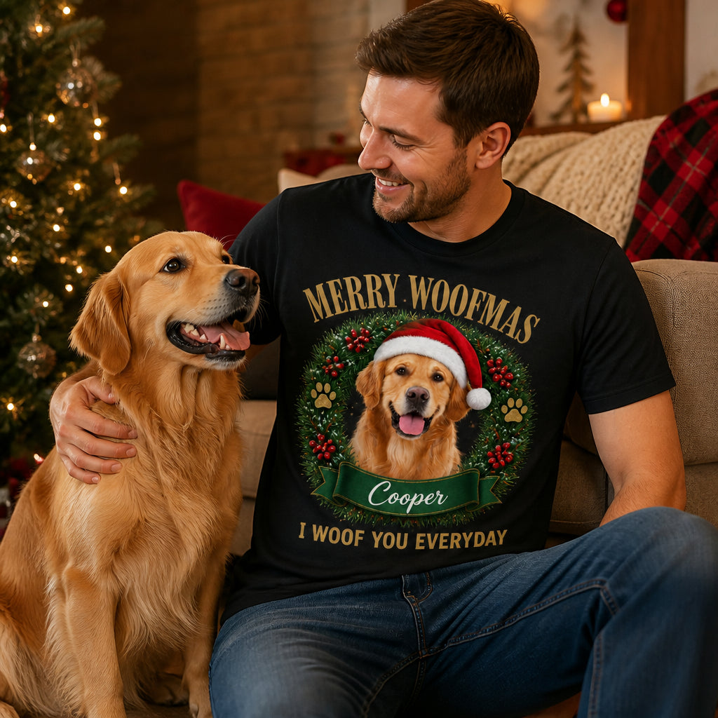 Merry Woofmas Pet Photo Tee — Wreath Edition - Personalized T-shirt 425b822b-2944-402c-a3fb-2b9681dea0cc.jpg