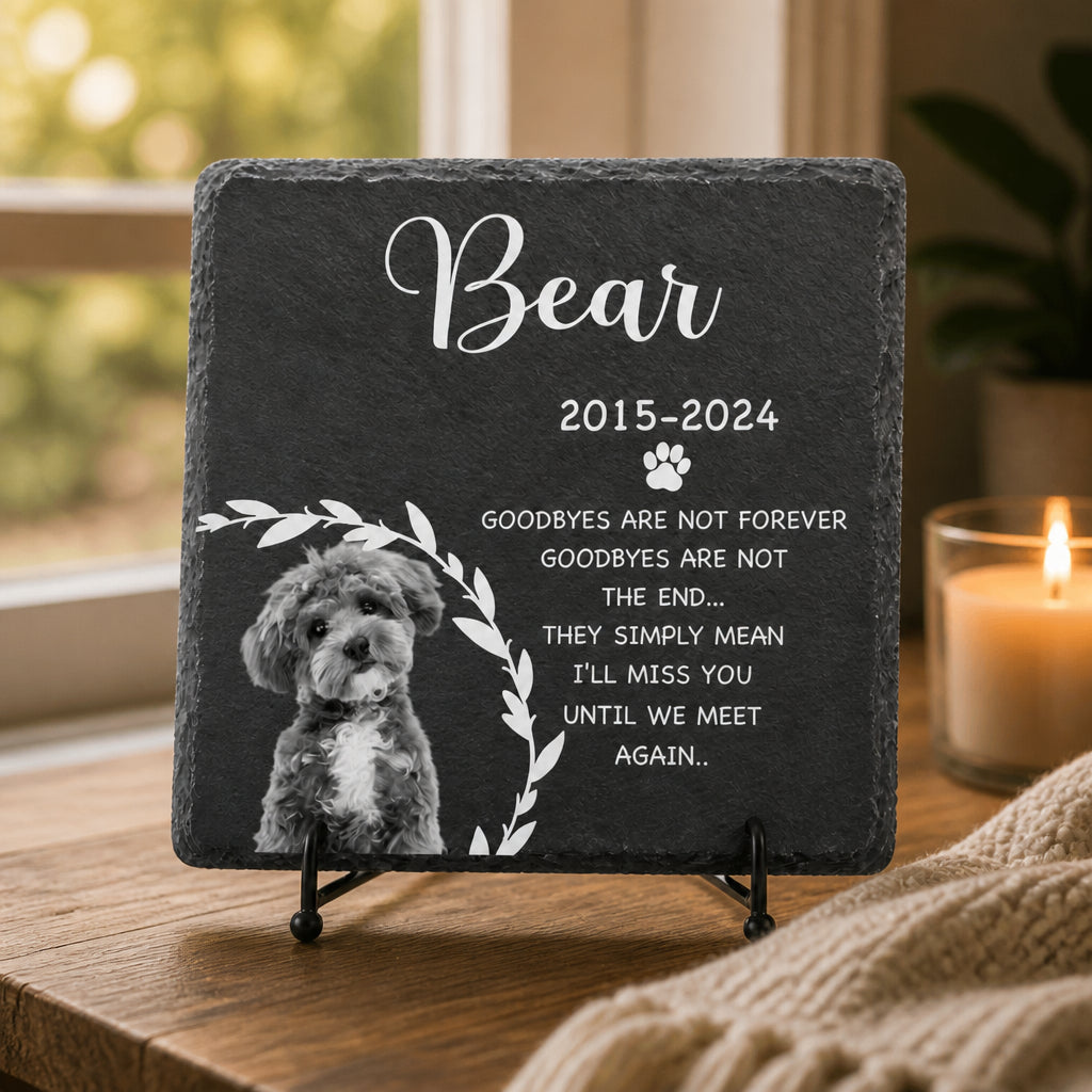 Pet Memorial Slate Stone – Photo, Name & Years – "Goodbyes are not forever" - Personalized Slate Memorial Stone 428fc8c1-3ed2-4583-a23f-387a69d3e6e3.jpg