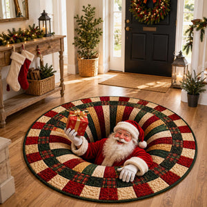 Santa Claus Christmas Round Rug, 3D Illusion Quilted Floor Mat, Funny Santa Gift Rug, Festive Holiday Home Decor 42ccba83-3b31-4e94-b90c-599786a322e3-3.jpg
