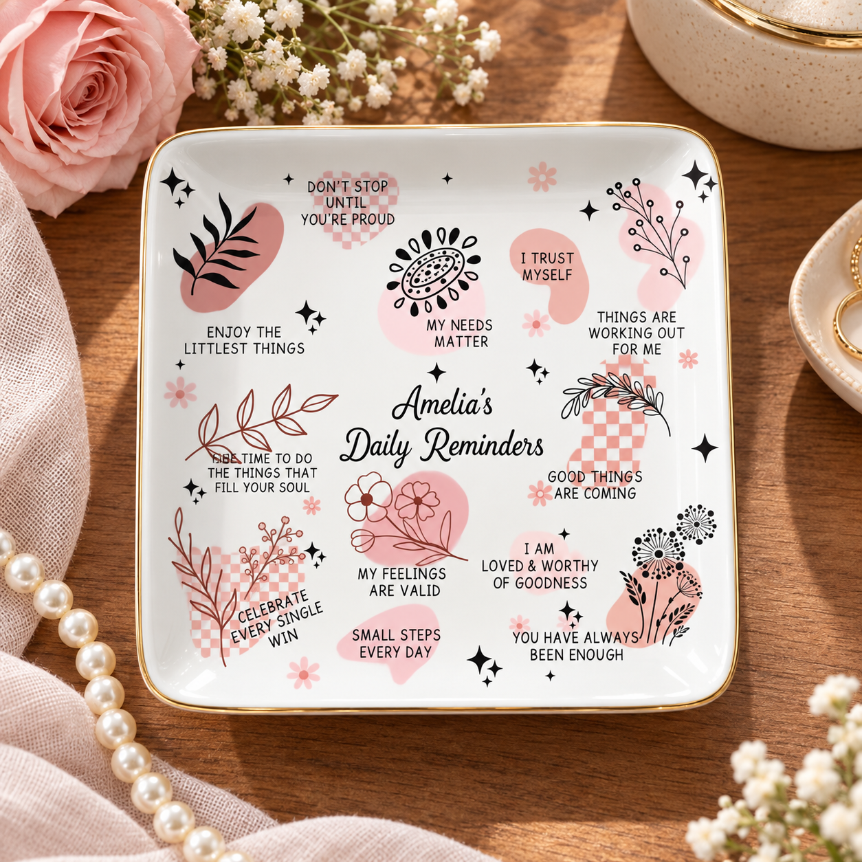 Daily Reminders Jewelry Dish, Inspirational Ring Dish, Pink Floral Trinket Tray, Self Love Gift, Birthday Gift for Her, Best Friend Gift 42cd0511-7b50-4929-a11b-d335185616c7-7b2aee5f-1a53-4b1c-a7b1-42e6cc3eed2a.png