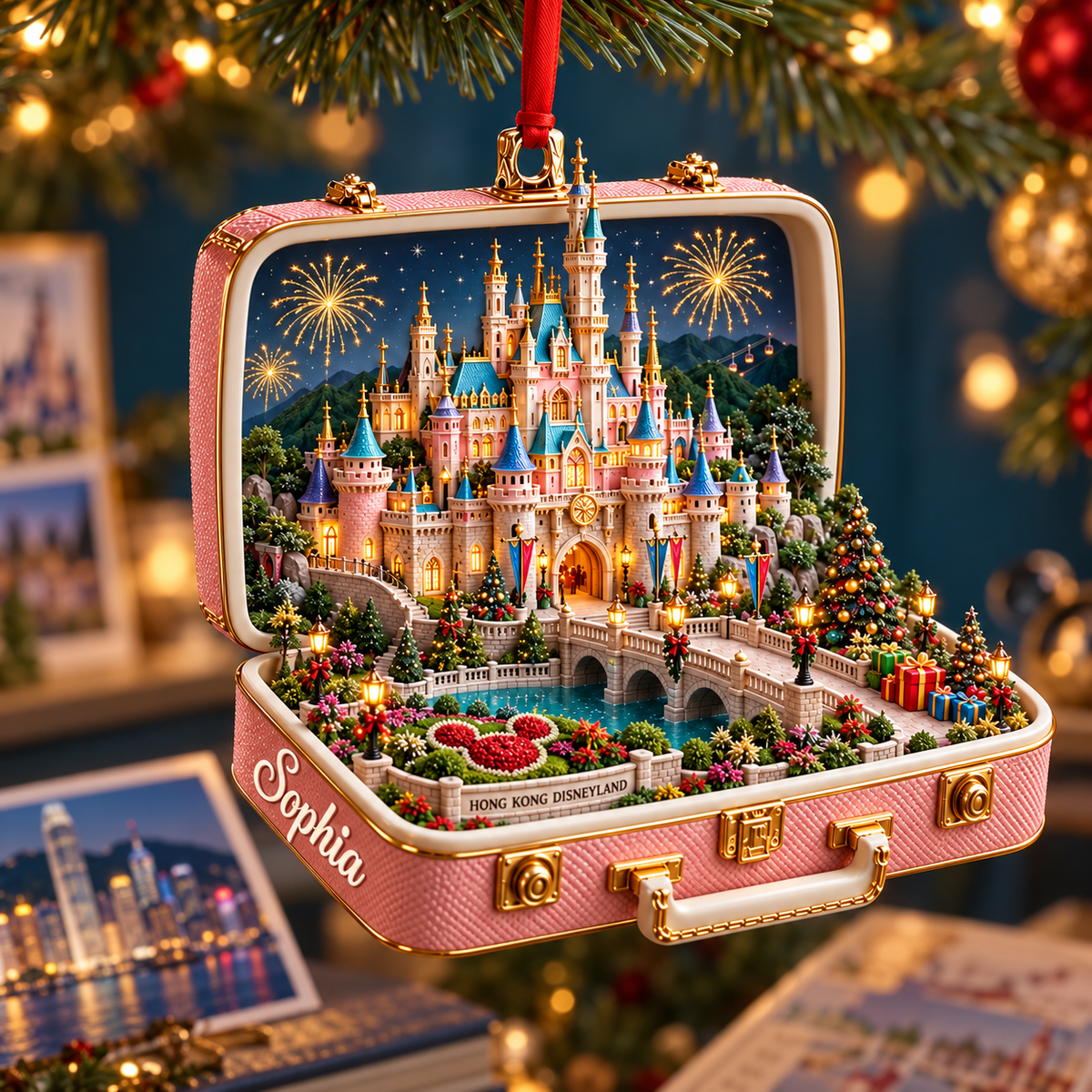 Personalized 3D Hong Kong Disneyland Suitcase Christmas Ornament – Hong Kong Travel Souvenir & Gift for Disney Fans 42e5e929-ae3b-4141-882a-1e086077b181-Pink-suitcase-Hong-Kong-Disneyland-ornament-1.png
