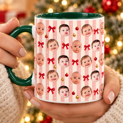 Personalized Christmas Photo Mug, Custom Baby Face Coffee Cup with Red Bows and Green Stripes, Holiday Gift for Mom and Grandma 42e7b5ba-23b2-421b-8ca6-b59265f2db69-Blush-Stripe-Christmas-Bow-Babies-Mug-2.png