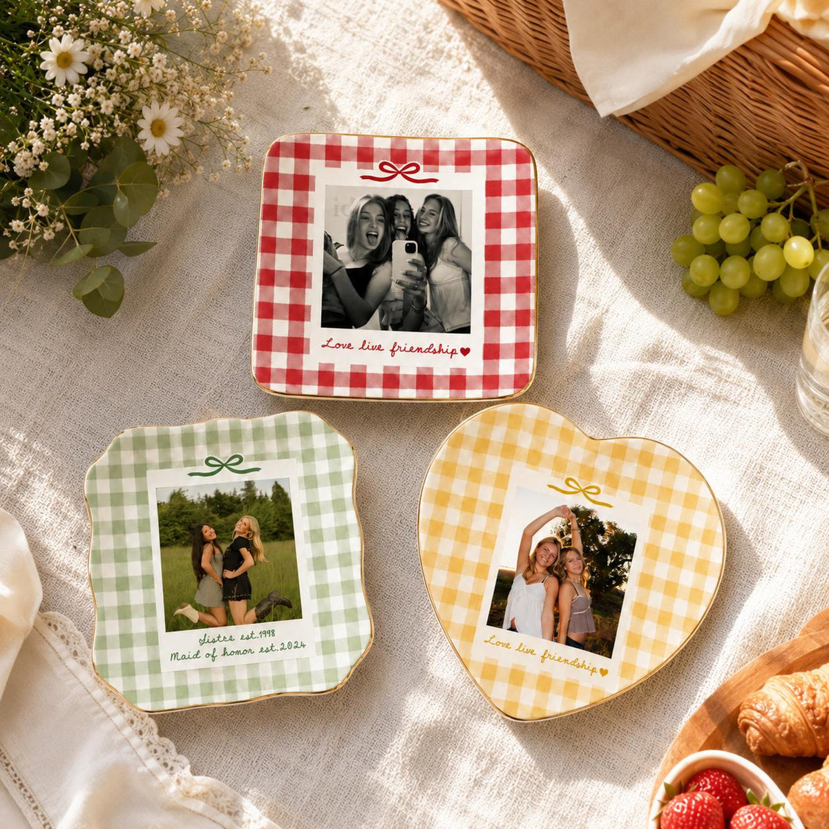 Custom Bestie Photo Jewelry Dish, Personalized Gingham Trinket Tray, Ring Dish Gift For Best Friend, Birthday Gift for Her 42eb3240-cf48-482a-9628-37ce7fb106b9-6.jpg