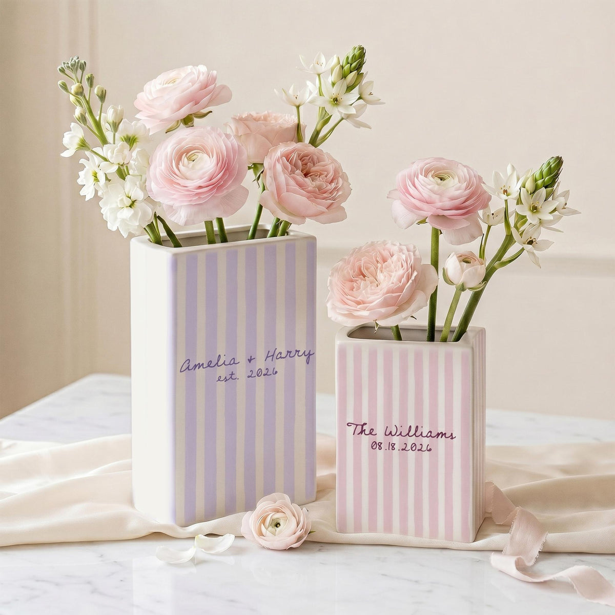 Personalized Engagement Ceramic Book Vase, Custom Striped Couple Name Book Vase, Striped Engaged Gift, Gift For Bride, Wedding Couple Gift 42fb68f9-c1c1-4458-8218-e9cddd2fad48-1.jpg