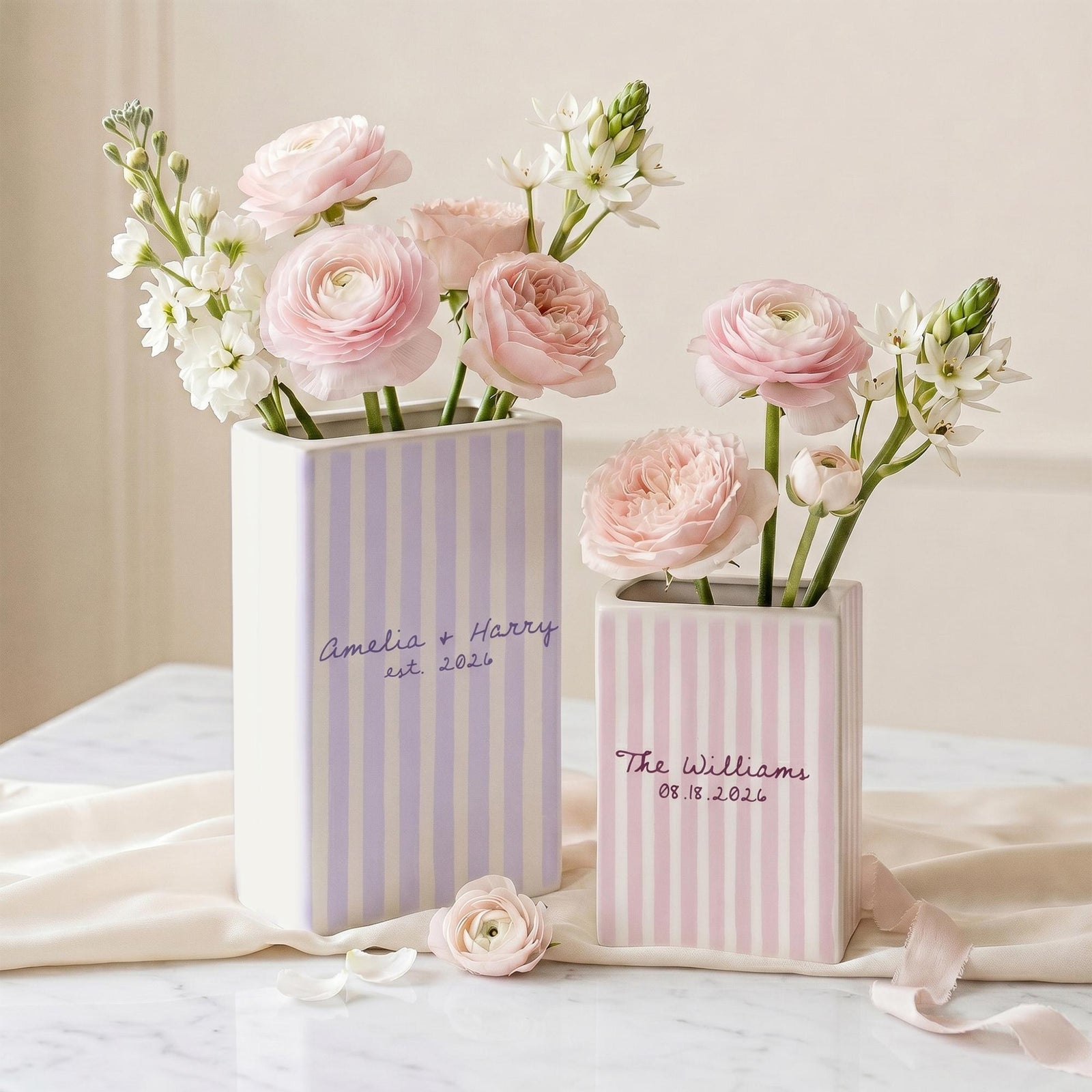 Personalized Engagement Ceramic Book Vase, Custom Striped Couple Name Book Vase, Striped Engaged Gift, Gift For Bride, Wedding Couple Gift 42fb68f9-c1c1-4458-8218-e9cddd2fad48-1.jpg