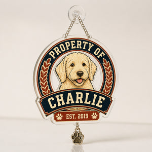 Property Of [Pet Name] Crest Tee (Est. Year) - Personalized 1 Layered Suncatcher with Charm 4300f819-048d-4ae6-987b-9ebb543e6d97.jpg
