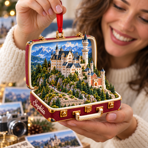 Personalized 3D Neuschwanstein Castle Suitcase Christmas Ornament – Bavaria Germany Travel Souvenir & Gift for Germany Lovers 432cced1-ef08-46cb-83a6-b14840c0ae57-Sophia-s-Neuschwanstein-Christmas-Ornament-2.png