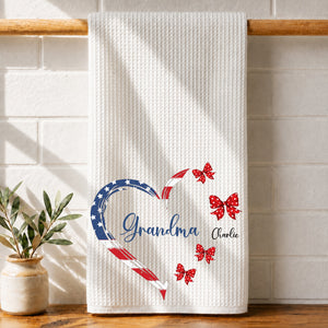Proud American Grandma Mom Heart Bow - Personalized Name Waffle Weave Kitchen Towel, Housewarming Gift 433623fa-e1bc-425a-9453-26c0d34a8f3a-gfbf.jpg