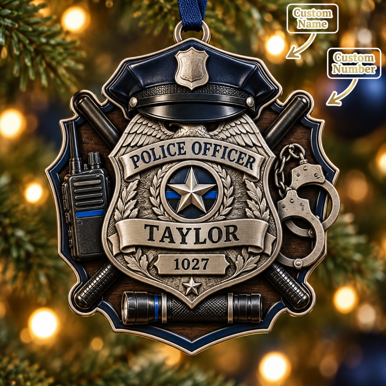 Personalized Police Officer Badge Christmas Ornament - Custom Name & Badge Number Law Enforcement Gift 433af5d4-9f88-4ddc-8bc3-e868b9646e92-mockup-annotated-1790146006668.png