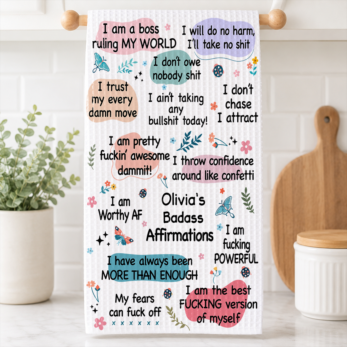 Girl's Affirmations Daily Reminder - Personalized Name Waffle Weave Kitchen Towel, Housewarming Gift 433d22ef-49d3-4e19-8cd2-afb9c1237c08-1-2-.png
