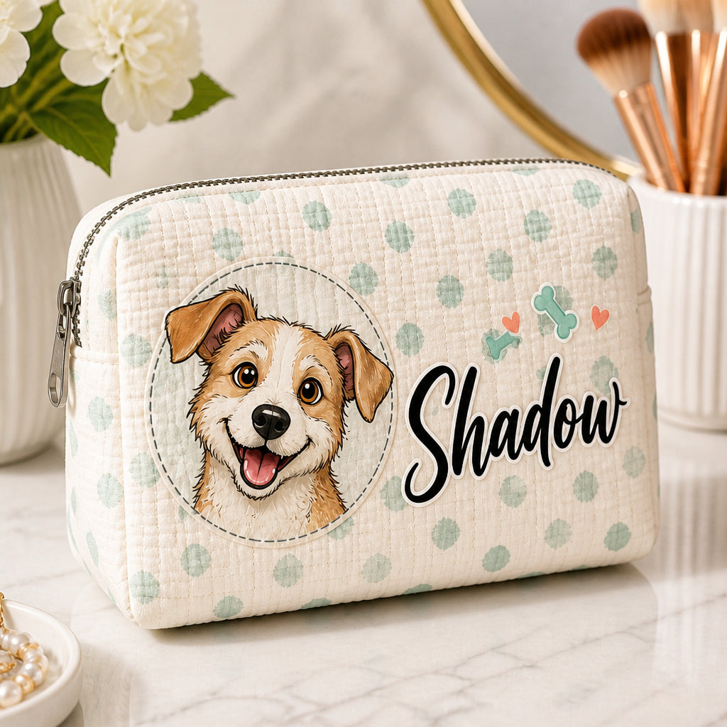 Personalized Dog Name Makeup Bag – Happy Pup Illustration - Personalized Bubble Gauze Makeup Bag 4344efa8-18a4-4543-9b1e-df729061e6e2.jpg