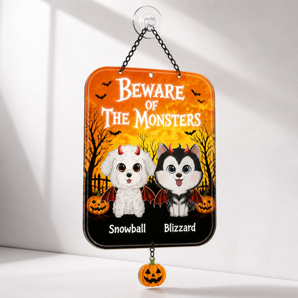 Halloween Beware of the Monsters Pet Garden Flag – Custom Cartoon Portraits - Personalized 1 Layered Suncatcher with Charm 43689e2c-e427-4d04-a5f8-bad698783a31.jpg