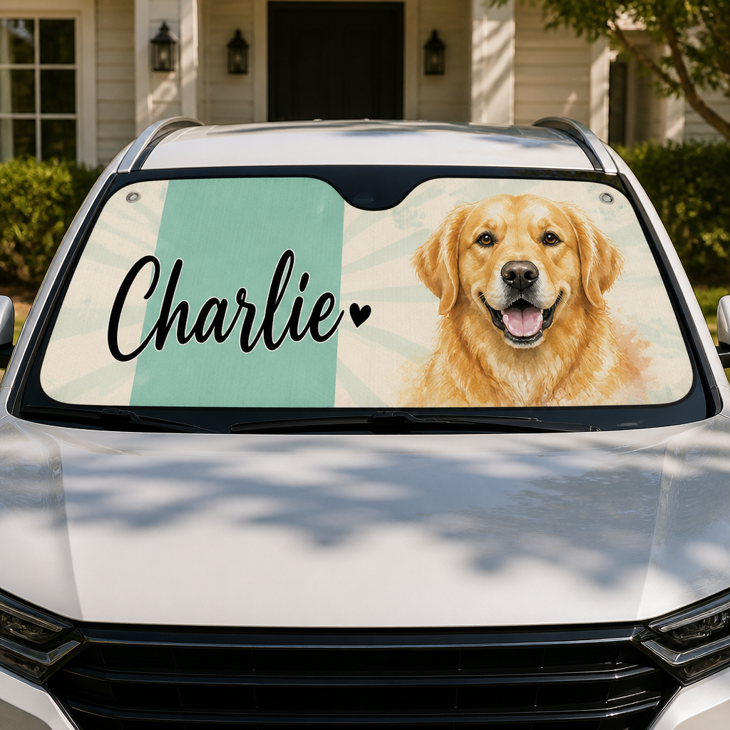 Custom Dog Name Auto Sun Shade – Watercolor Pup - Personalized Auto Sun Shade 43741732-325b-4bd1-a634-cce103bb8b88.png