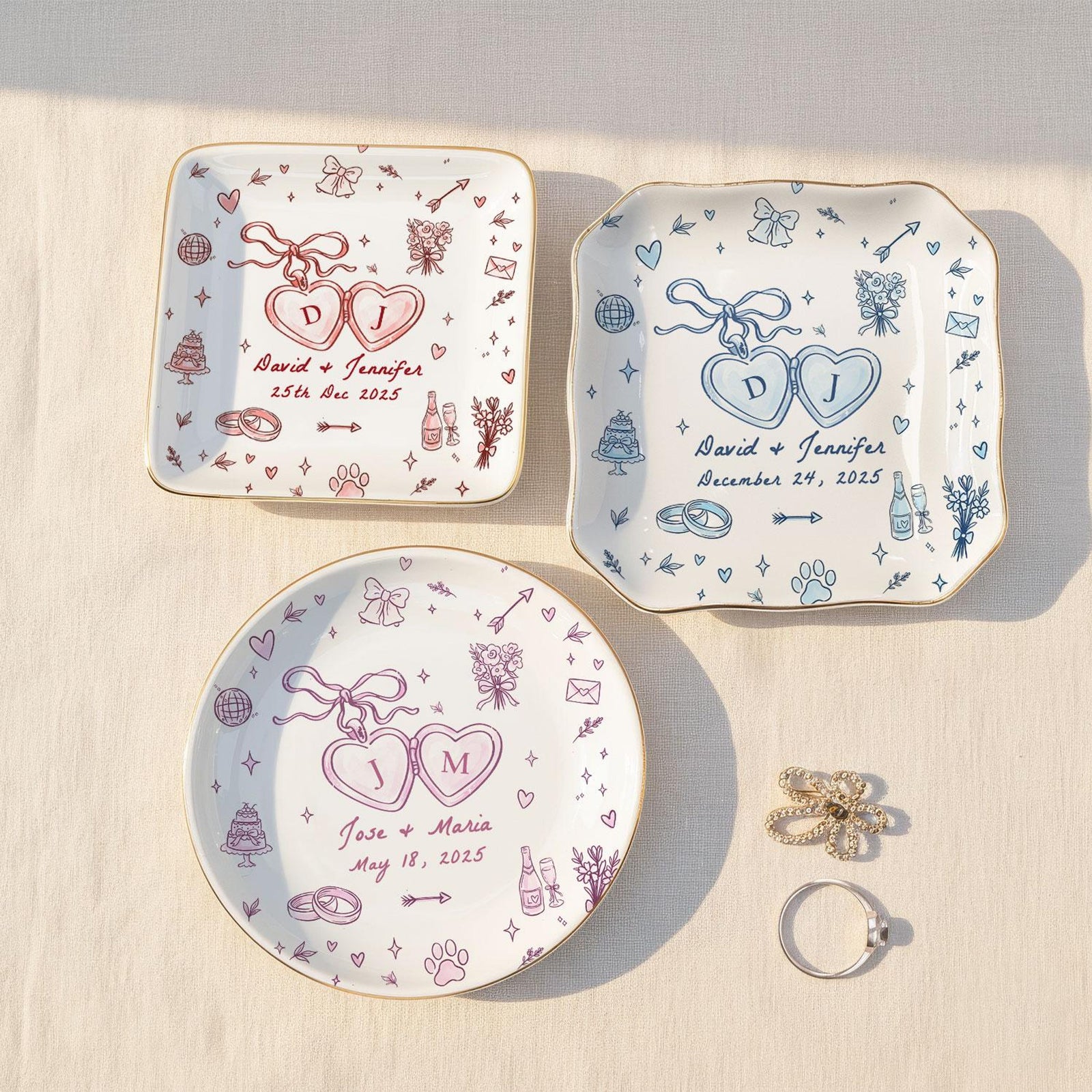 Personalized Wedding Ring Dish for Couple: Custom Names & Year Jewelry Tray, Engagement Bridal Shower Gift for Bride 43877484-045d-46c2-b946-5e08f8ac4539-2.jpg