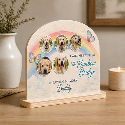 Rainbow Bridge Pet Memorial Table Sign - 5 Photo Collage - Personalized Wooden Photo Table Sign 43896f92-9107-4f0e-a75c-fc0116361b88.jpg