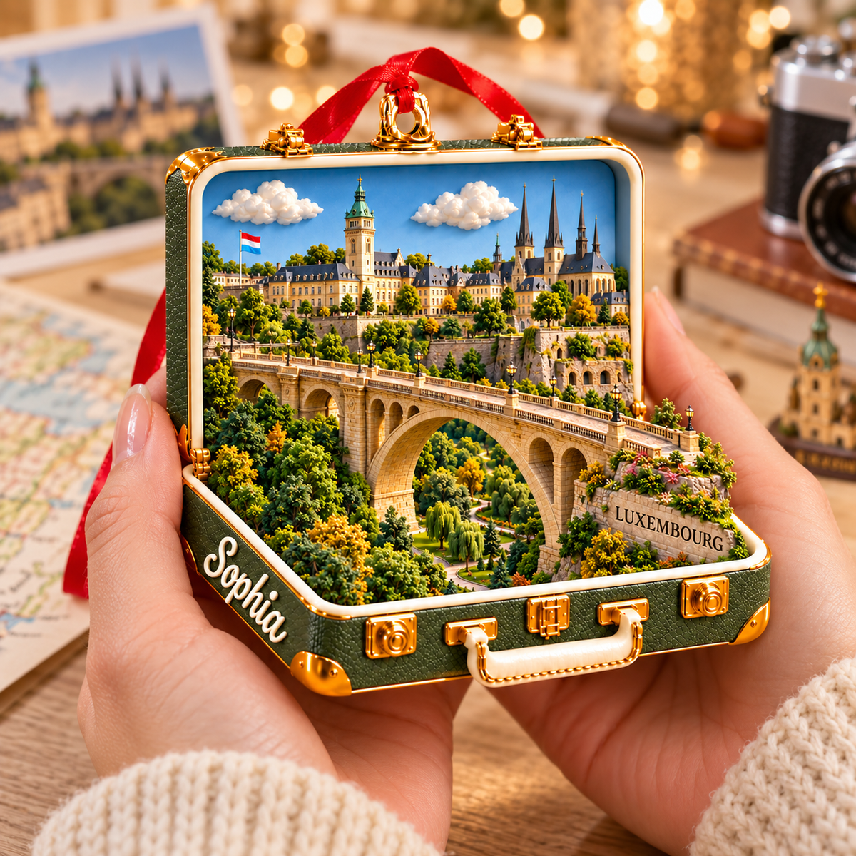 Personalized 3D Adolphe Bridge Suitcase Christmas Ornament – Luxembourg Travel Souvenir & Gift for Luxembourg Lovers 438df461-328d-4d57-ab07-67633cd2c4ea-Handheld-Luxembourg-Suitcase-Diorama-3.png