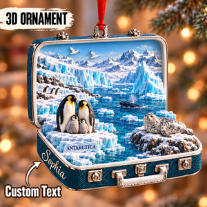 Personalized Antarctica 3D Suitcase Christmas Ornament – Antarctic Travel Souvenir & Gift for Penguin Lovers 4395082d-85c6-4fe8-99a7-cf844182b8e7-Four-penguins-on-an-Antarctica-ornament.png