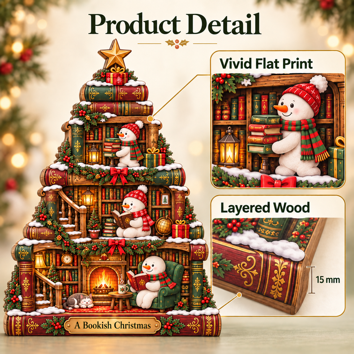 Snowman Library Snow Globe Wooden Block, Cozy Winter Christmas Decor, Book Lover Shelf Sign, Reading Lover Gift, Bookish Christmas Gift 43c4ceb2-4f13-40e9-aa46-28bcc06cc4e4-Three-layer-wooden-.png