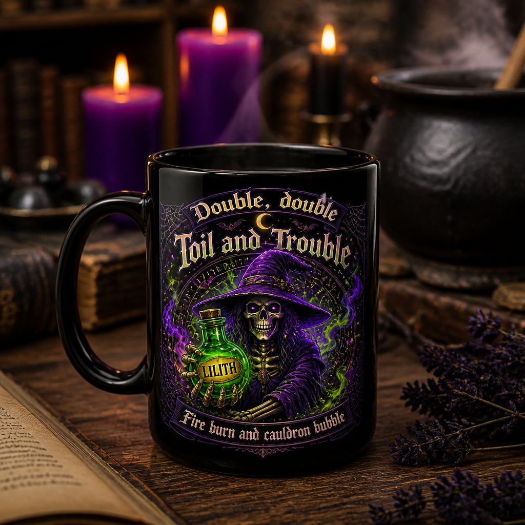 Personalized Cauldron Mug – Double, Double Toil and Trouble (Name on Potion) - Personalized Halloween Black Ceramic Witch Mug 43c65b24-fc9d-4be4-a16b-a625e396f57e.jpg