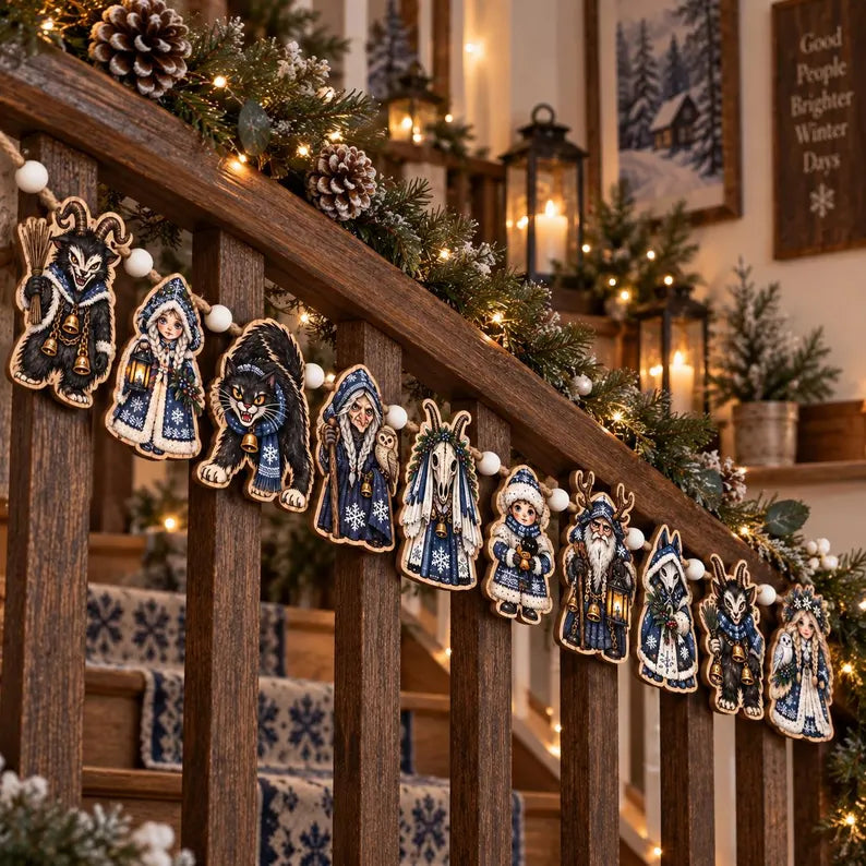 Yule Folklore Christmas Wood Garland: Blue Krampus and Winter Witch Beaded Mantel Banner 43fd309a-d1a9-4fcc-9678-0f73c954979b-fgdf-6-.webp
