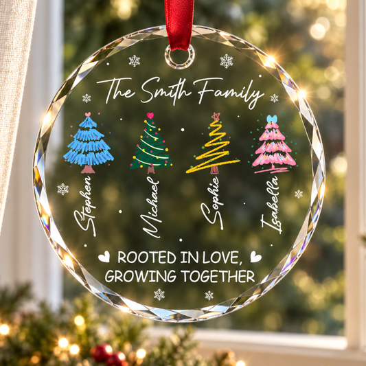 Love Grows Where We Are Rooted - Personalized Glass Ornament - Christmas Gift For Family 44011c68-0263-48cf-8df2-f6e613c5c3a2-banner-1.png