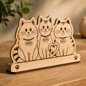 Engraved Cat Family Standing Wooden Plaque – 3 Pet Names - Personalized Wooden custom shape Standing 2 layer (5mm) 440a164a-b392-4051-916e-450bb6bd8089.jpg