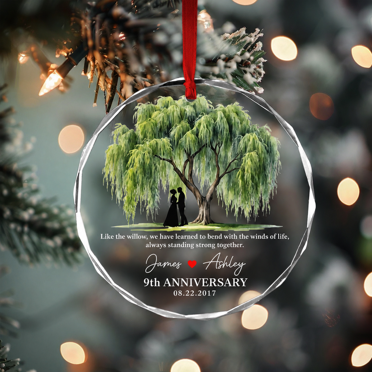 9th Anniversary Willow Tree Glass Ornament, Custom Wedding Anniversary Gift for Wife,9th Anniversary Gifts for Couple,Wedding Gift For Her