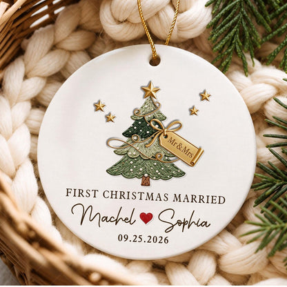 Personalized First Christmas Married Ceramic Ornament, Mr & Mrs Name with Wedding Date Keepsake 443a3c36-72d2-4a57-8a20-5f1f6925321e-3.jpg