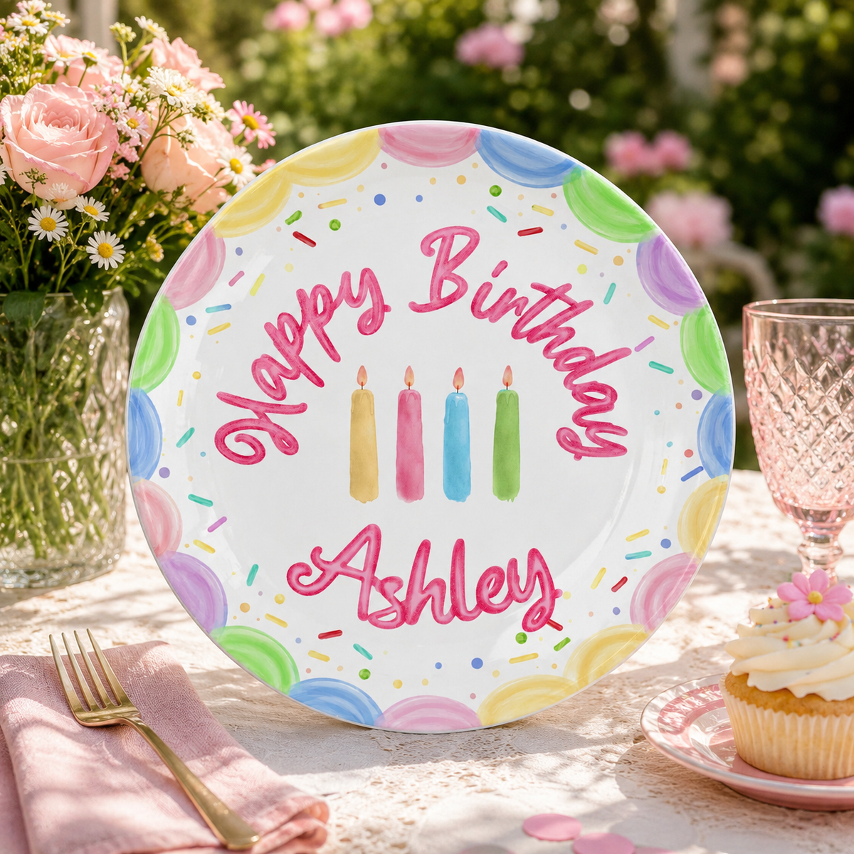 Personalized Birthday Plate, Custom Ceramic Cake Plate with Pastel Candles & Sprinkles, Custom Name Birthday Gift, Keepsake Decor 444474e2-1a68-4d92-b130-aae87cdce437-1.png