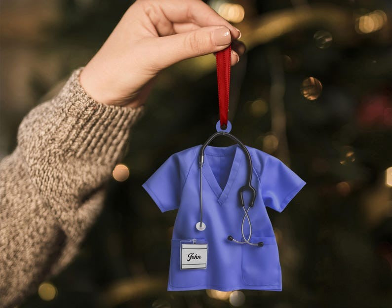 Scrubs Nurse Ornament - Personalized Doctor Christmas Ornament with Name and Stethoscope - Custom Healthcare Workers-Physician Keepsake Gift