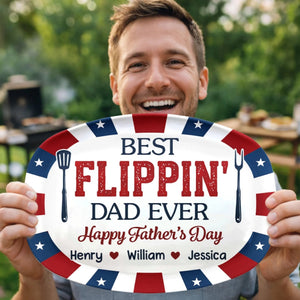Best Flippin' American Dad Ever - Personalized Platter - 4th Of July Gift, Patriotic Gift For Family, Gift For Grilling Dad