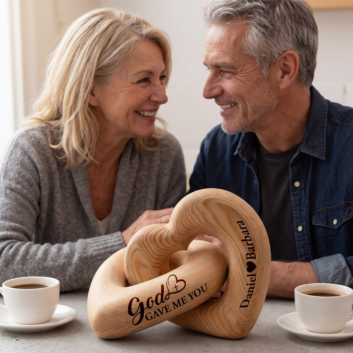 God Gave Me You - Personalized Interlocking Wooden Hearts - Gift For Husband, Father's Day Gift, Anniversary, Birthday Gift