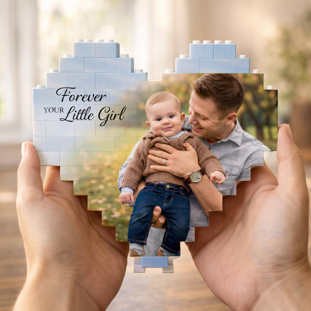 Forever your Little Girl Custom Puzzle Personalized Brick Photo Block Gift for Father s Day, Birthday, Family Keepsake