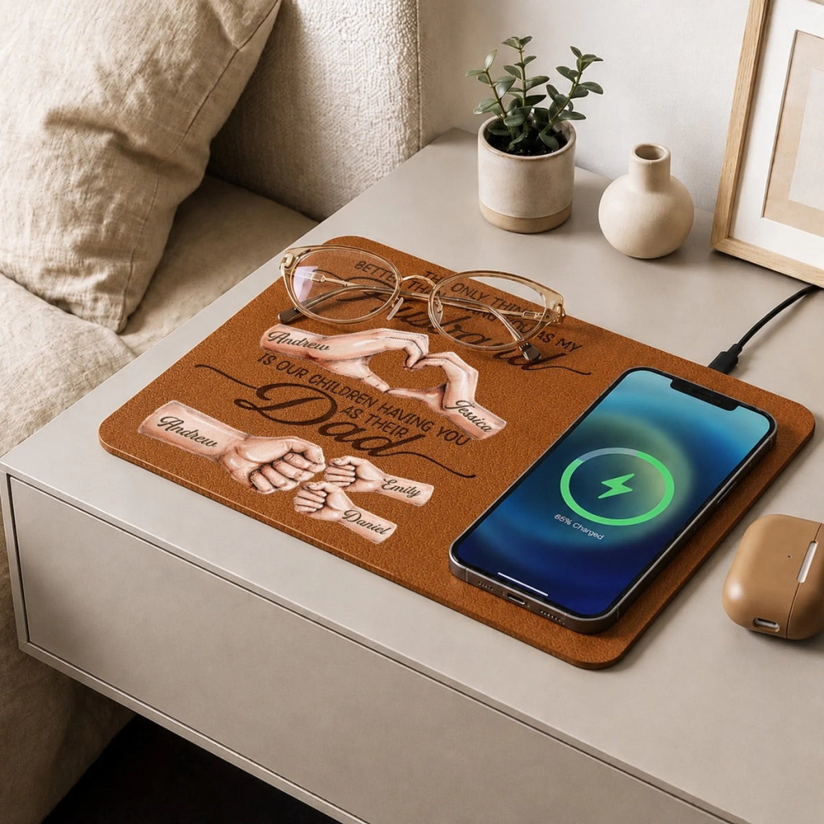 Our Family Is Perfect Because We Have Dad - Personalized Wireless Charging Mat - Gift For Dad, Father's Day Gift, Family Gift