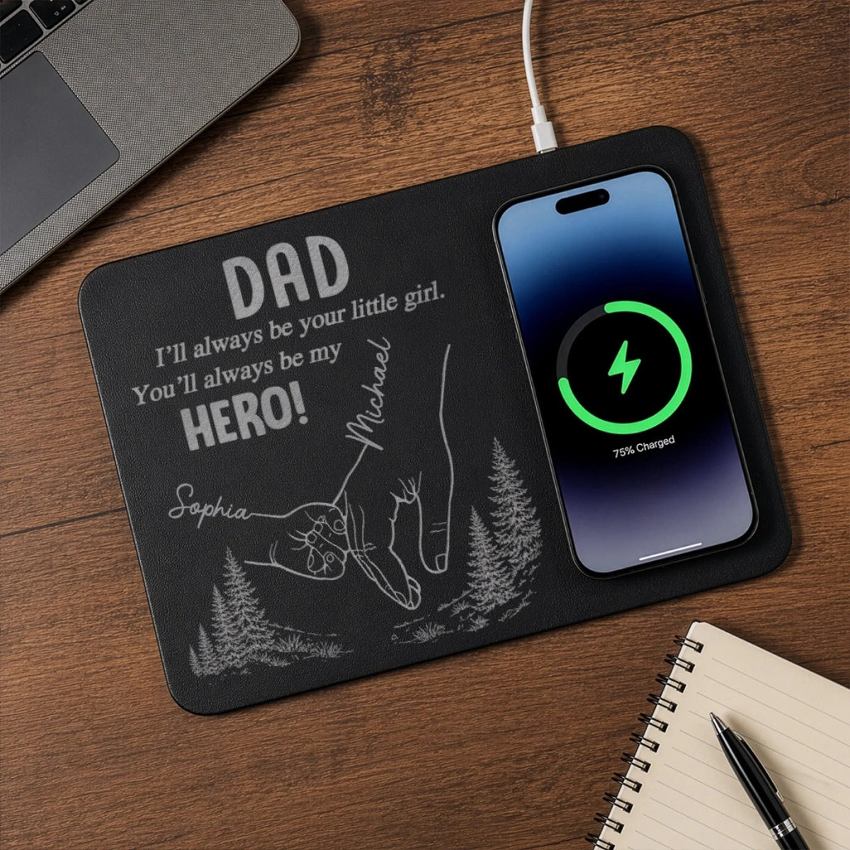 Dad You'll Always Be My Hero - Personalized Wireless Charging Mat - Gift For Dad Grandpa, Father's Day Gift
