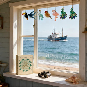 Sea Glass Bird Advent Calendar 2025 with 24 Hanging Ornaments – Countdown Christmas Gift for Bird Lovers, Tree Decor, Holiday Display