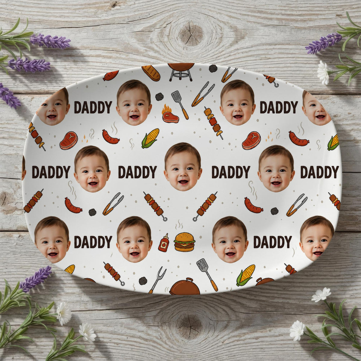 Personalized Photo BBQ Platter: Custom Face Grill Plate for Dad, Funny Daddy Gift, Fathers Day Plate
