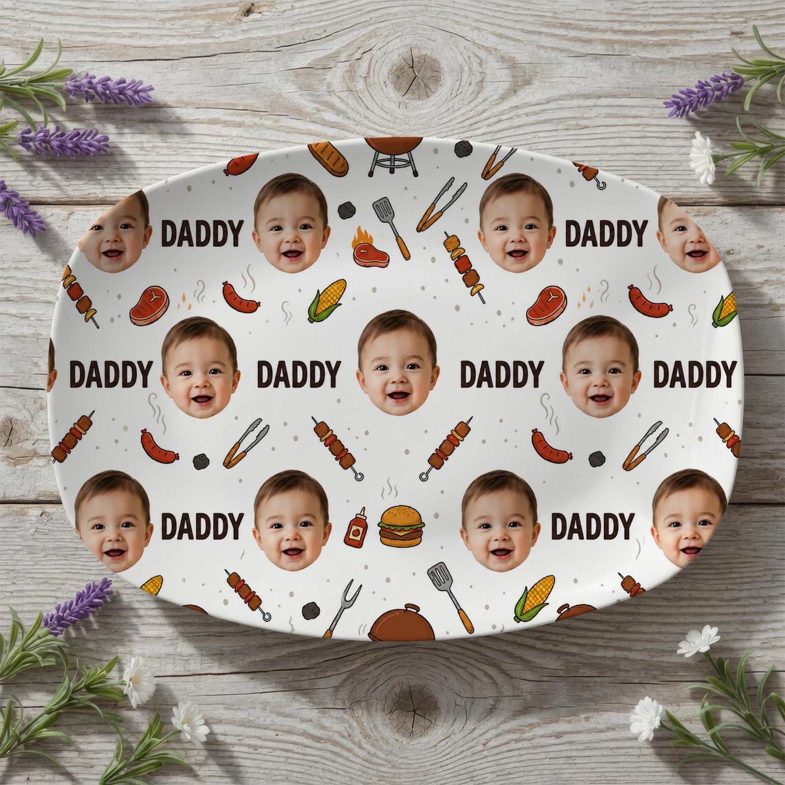 Personalized Photo BBQ Platter: Custom Face Grill Plate for Dad, Funny Daddy Gift, Fathers Day Plate
