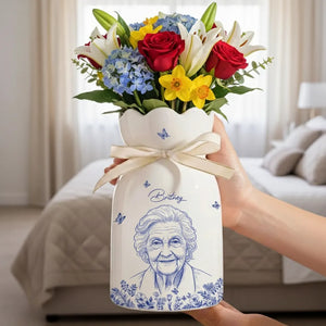 Custom Photo Pencil Sketch Art Loving Couple Family Pet - Personalized Ceramic Flower Vase