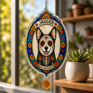 Custom Sugar-Skull Pet Portrait Fridge Magnet - Personalized 1 Layered Suncatcher with Charm 44acd840-00cf-461e-9dd2-695903b684bc.jpg