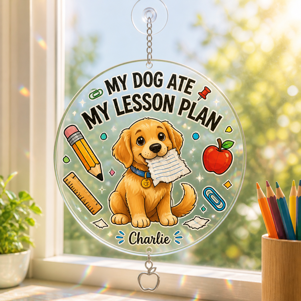 Hardcover Teacher Notebook - My Dog Ate My Lesson Plan (Pet Name) - Personalized 1 Layered Suncatcher with Charm 44c906f0-85b8-445b-9c6d-1079664995a9.png