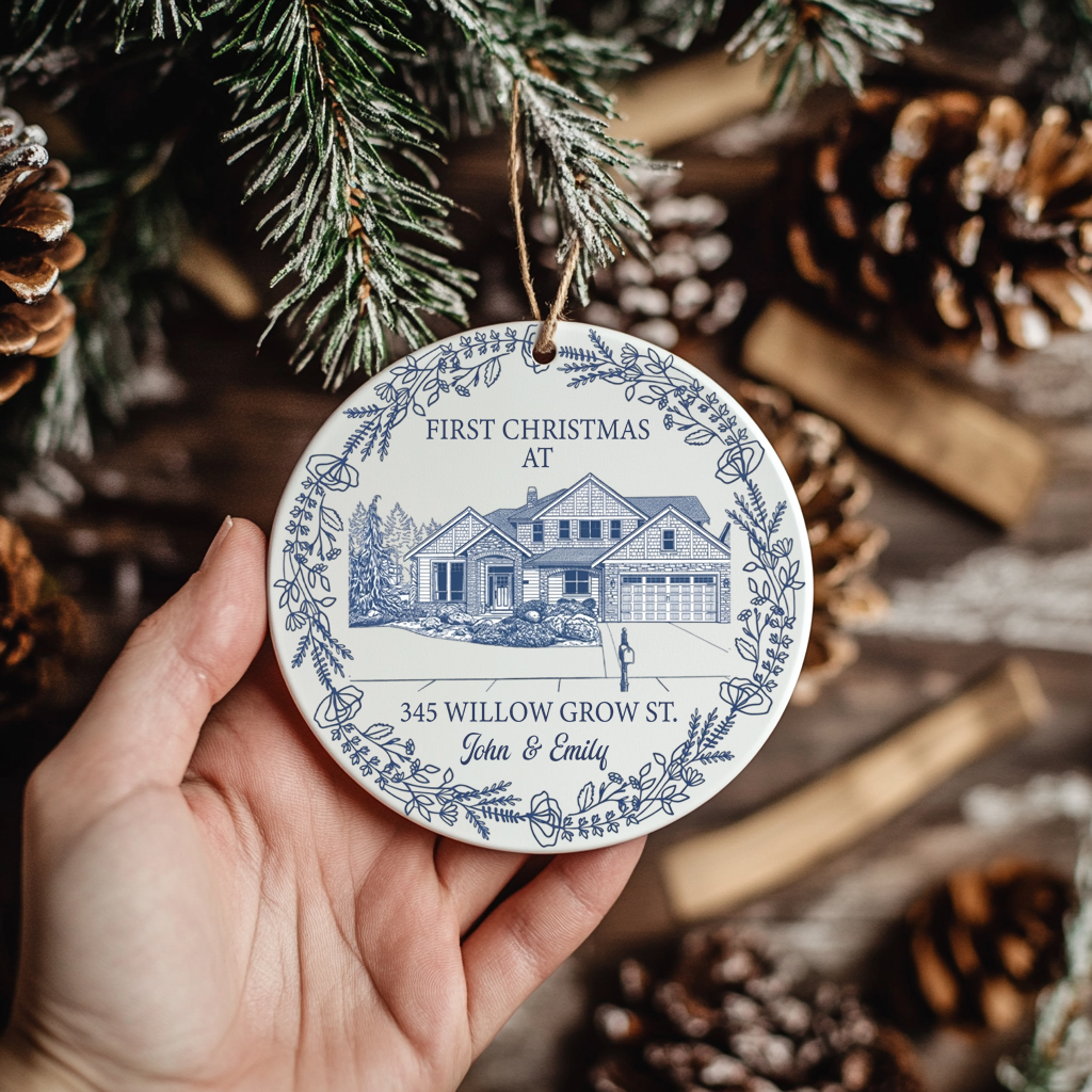 First Christmas At Our New House Custom Photo Sketch Line Art - Personalized Ornament 44e2d139-4c89-4314-9e3e-f7908b7c1a95-or2.1.png