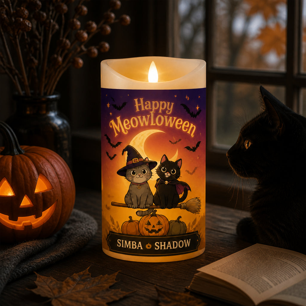 Happy Meowloween Personalized Cat LED Candle - Personalized Custom Led Flameless Candle 453358ba-8402-49e8-a54d-0cfe066250cb.jpg