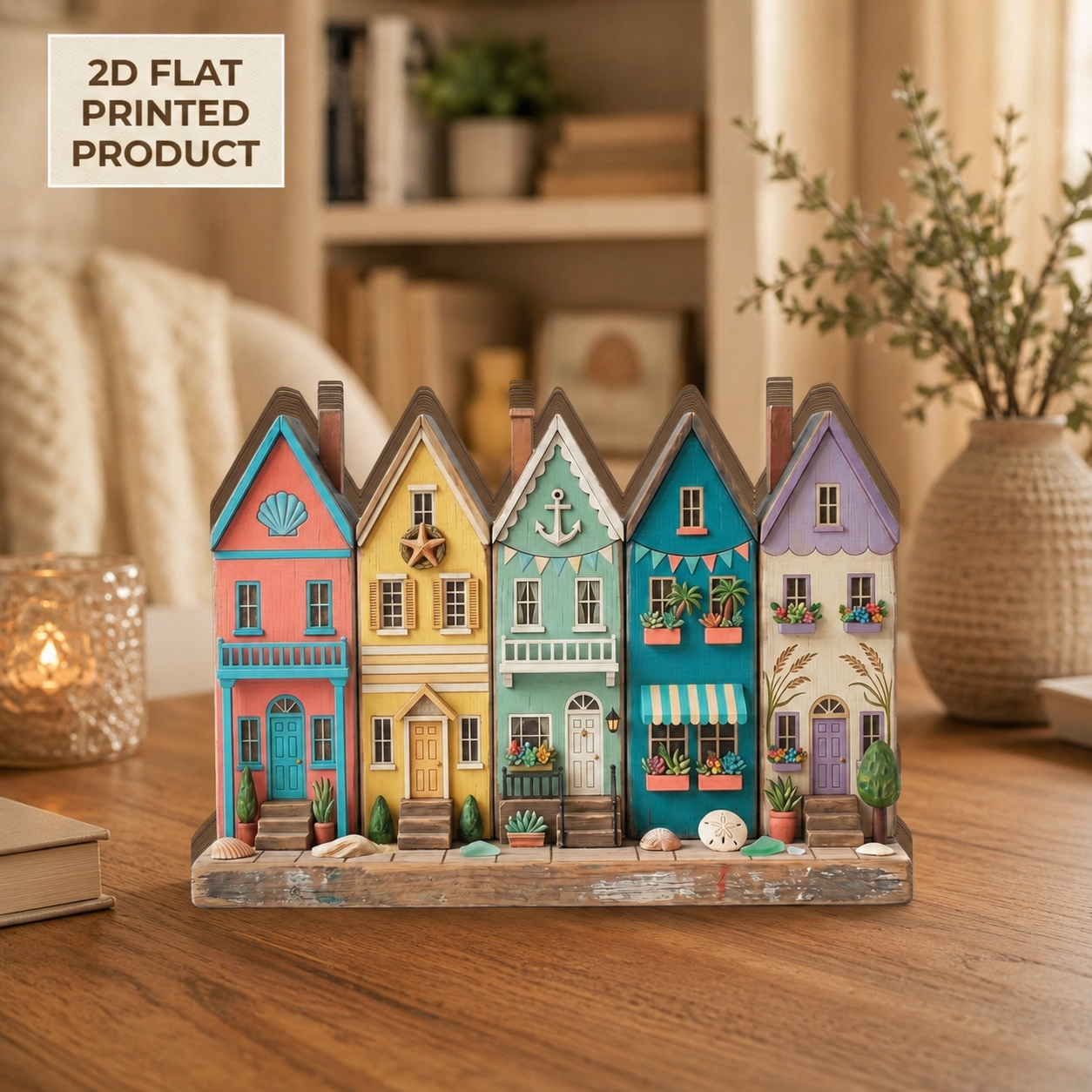 Coastal Village 2D FLAT Wooden Block Decor, Colorful Beach Cottage Shelf Sitter, Seaside Town Tabletop Accent, Coastal Home Decor 45361b8a-16dd-4fc0-b606-d038a57eb439-banner-1.png